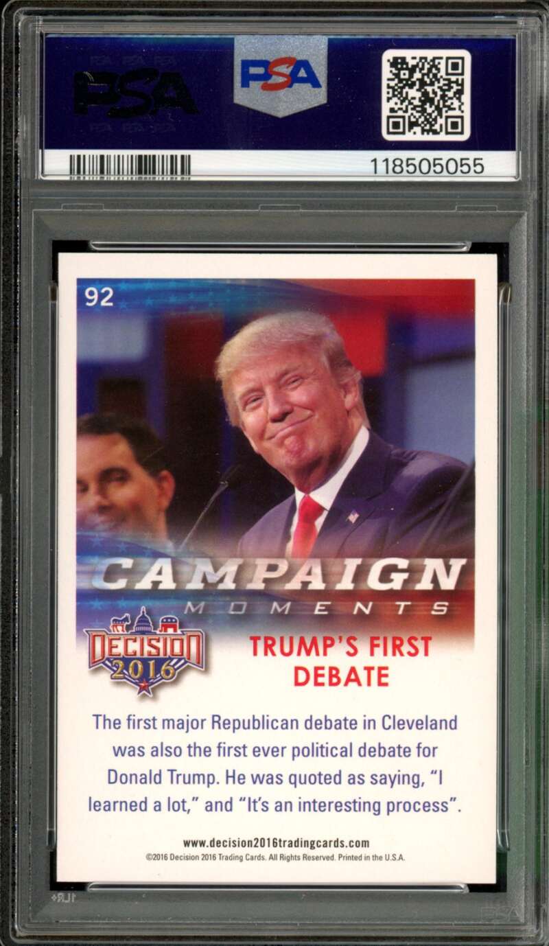 Donald Trump Card 2016 Decision Firest Debate #92 PSA 9 Image 2