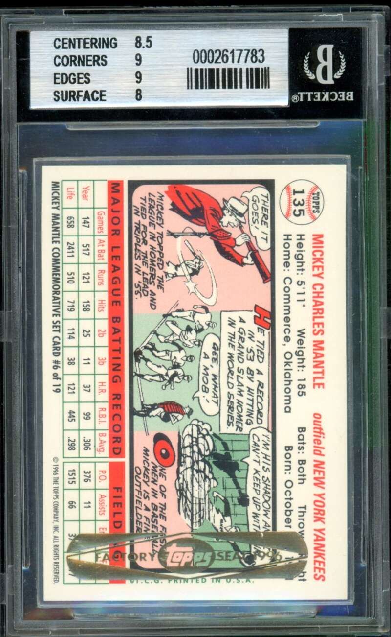 Mickey Mantle Card 1996 Topps #6 BGS 8.5 Image 2