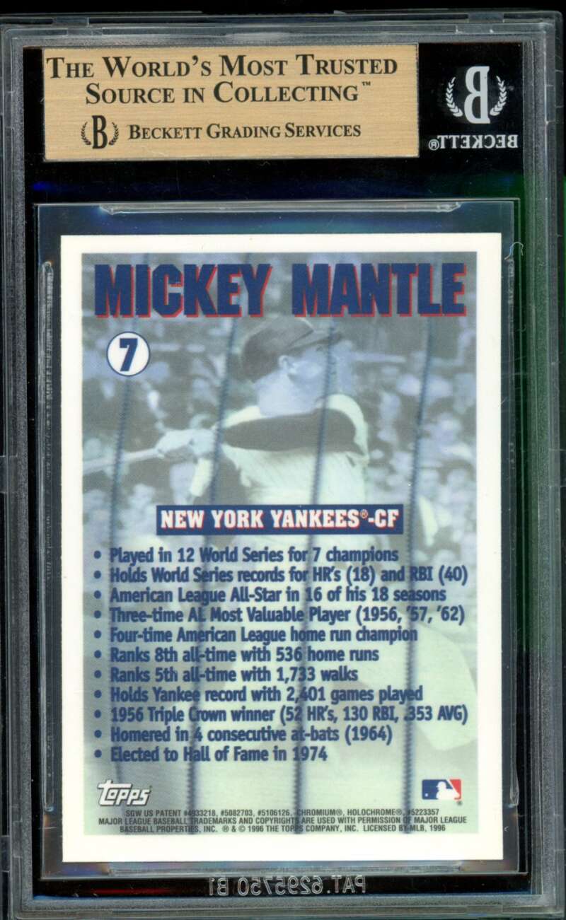 Mickey Mantle Card 1996 Topps Chrome #7 BGS 9.5 Image 2