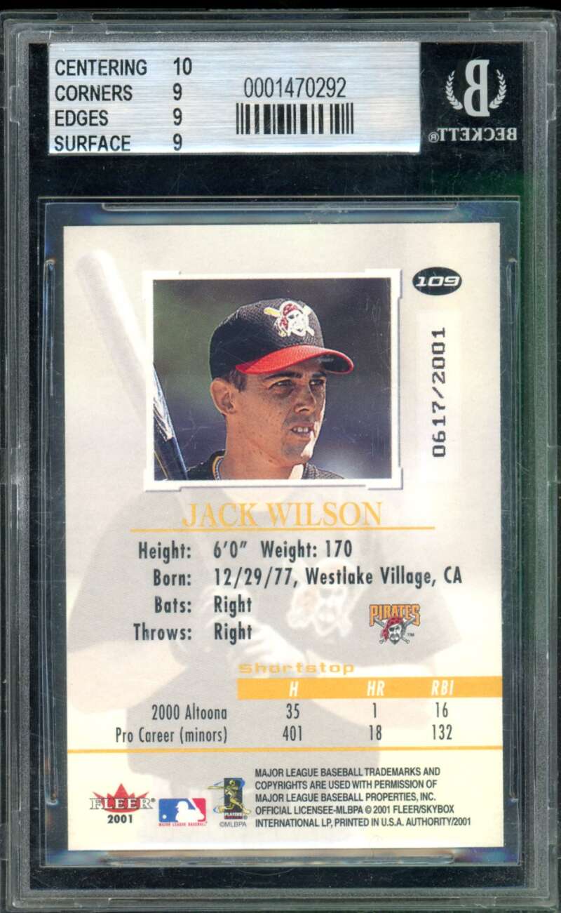 Jack Wilson Card 2001 Fleer Authority #109 BGS 9 Image 2
