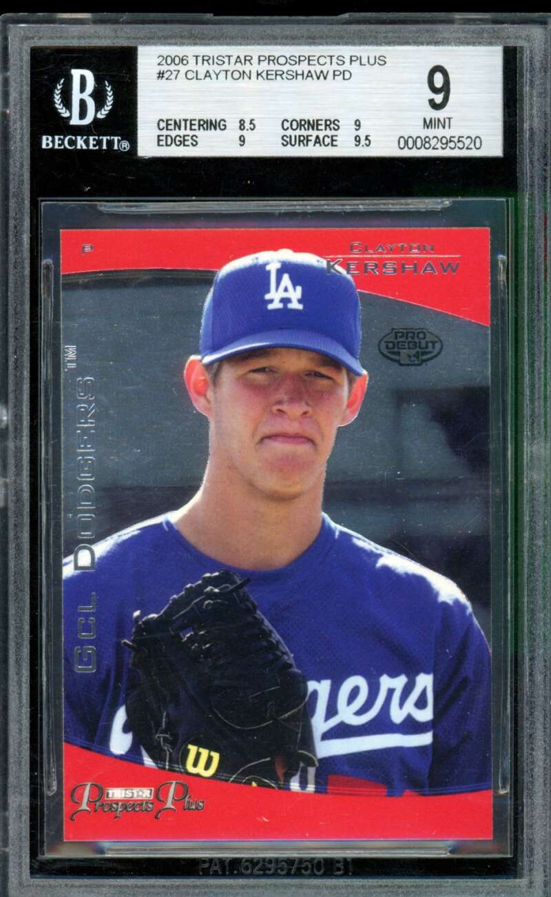 Clayton Kershaw Rookie Card 2006 Tristar Prospects Plus #27 BGS 9 Image 1