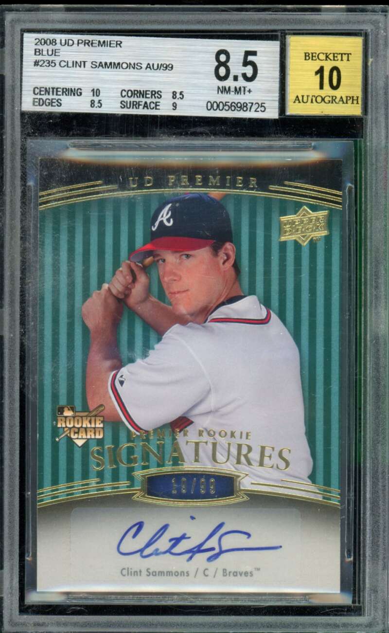 Clint Sammons Rookie Card 2008 UD Premier Blue Auto (19/99) #235 BGS 8.5 Image 1