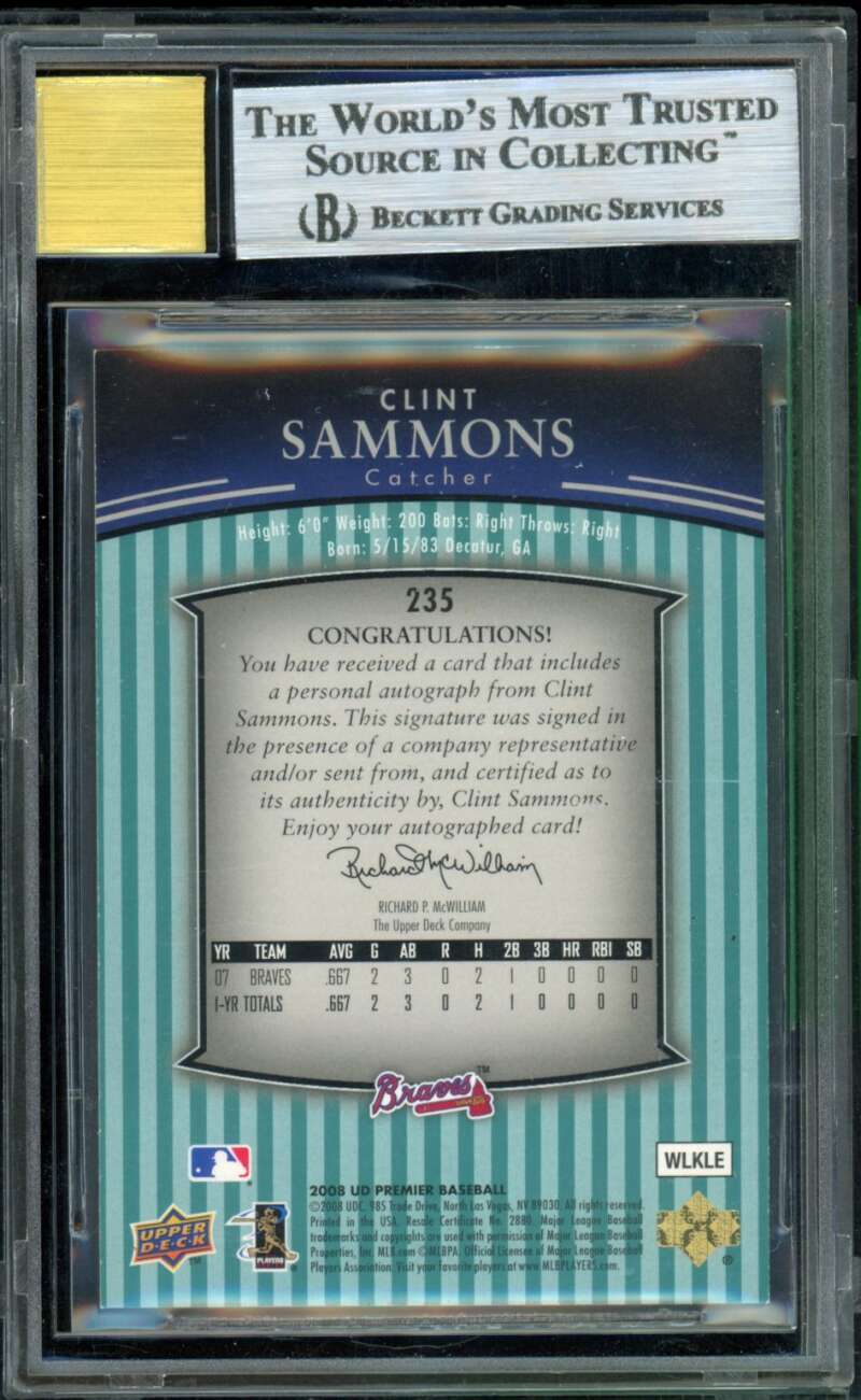 Clint Sammons Rookie Card 2008 UD Premier Blue Auto (19/99) #235 BGS 8.5 Image 2