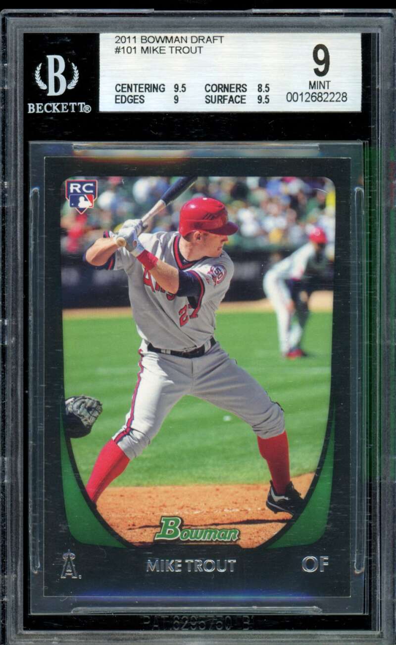 Mike Trout Rookie Card 2011 Bowman Draft #101 BGS 9 Image 1