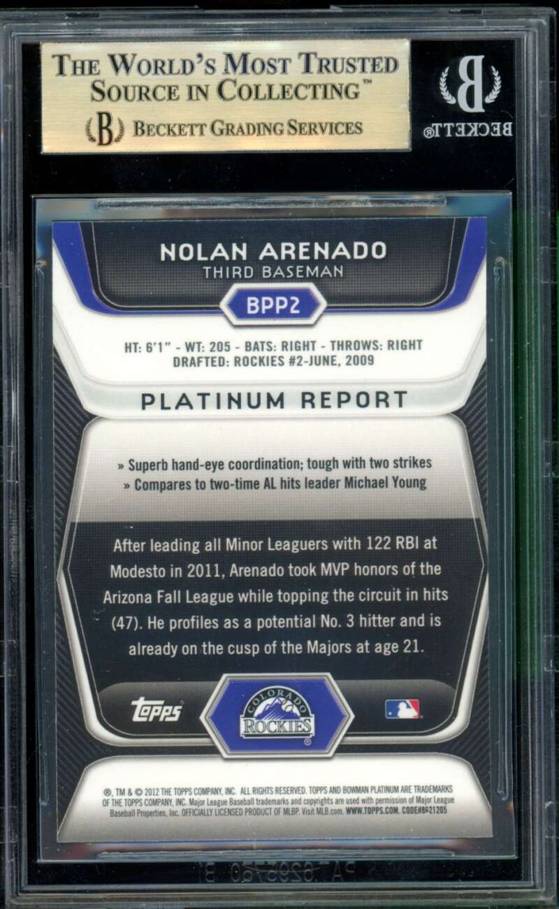 Nolan Arenado Card 2012 Bowman Platinum Prospects X-Fractors #BPP2 BGS 9.5 Image 2