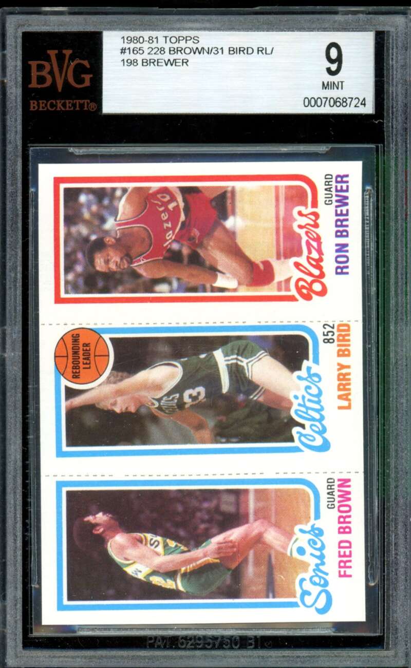 Brewer/Brown/ Larry Bird Rookie Card 1980-81 Topps #165 BVG BGS 9 Image 1