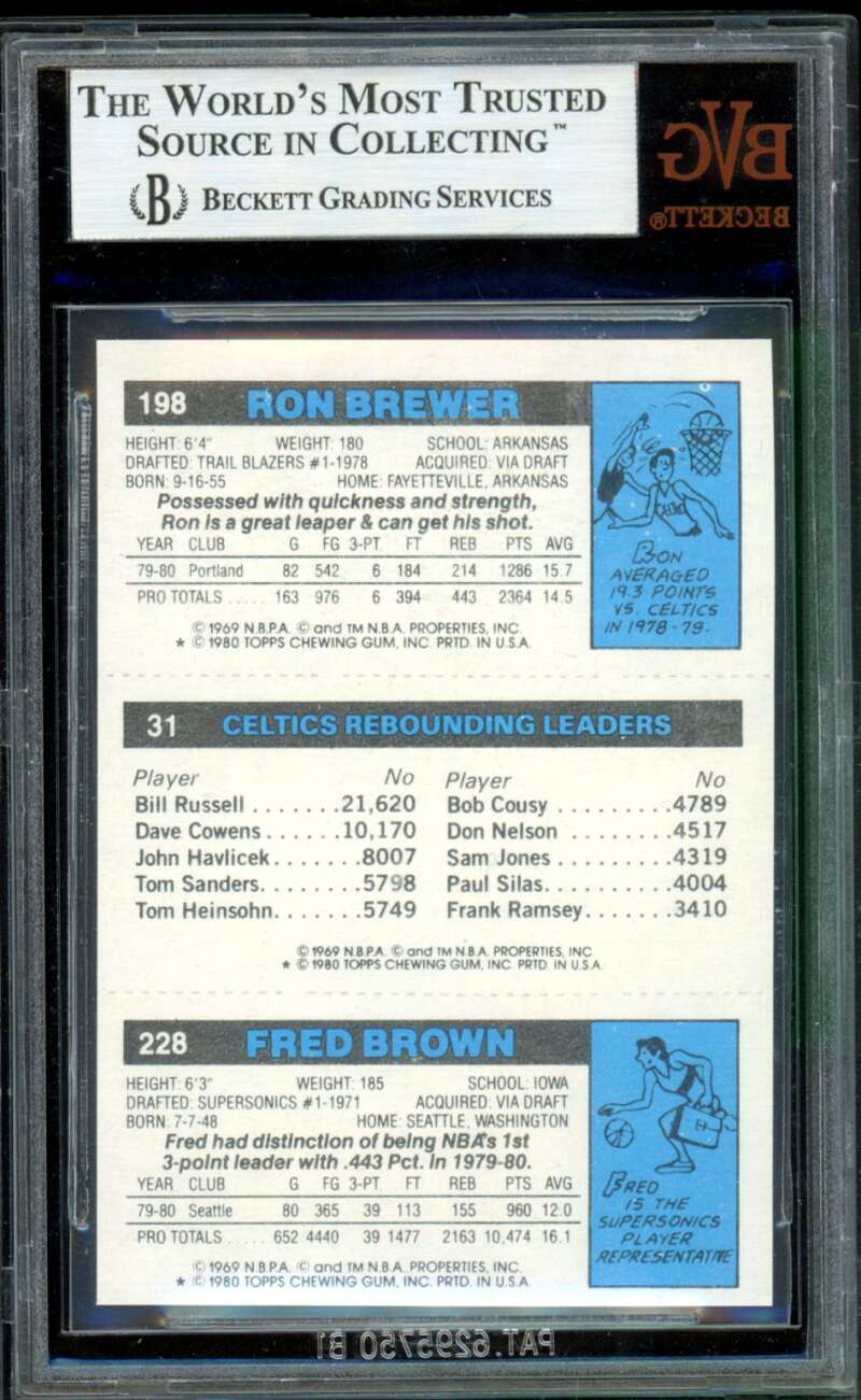 Brewer/Brown/ Larry Bird Rookie Card 1980-81 Topps #165 BVG BGS 9 Image 2