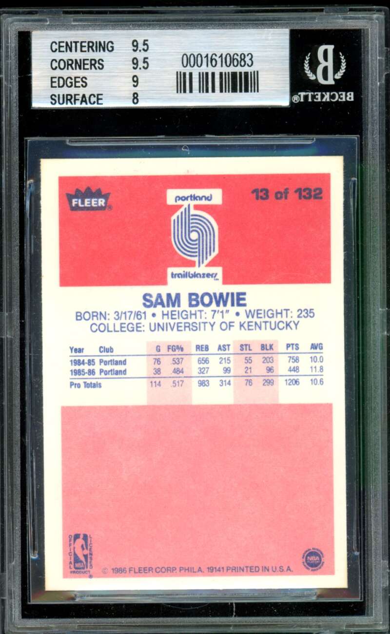 Sam Bowie Rookie Card 1986-87 Fleer #13 BGS 8.5 Image 2