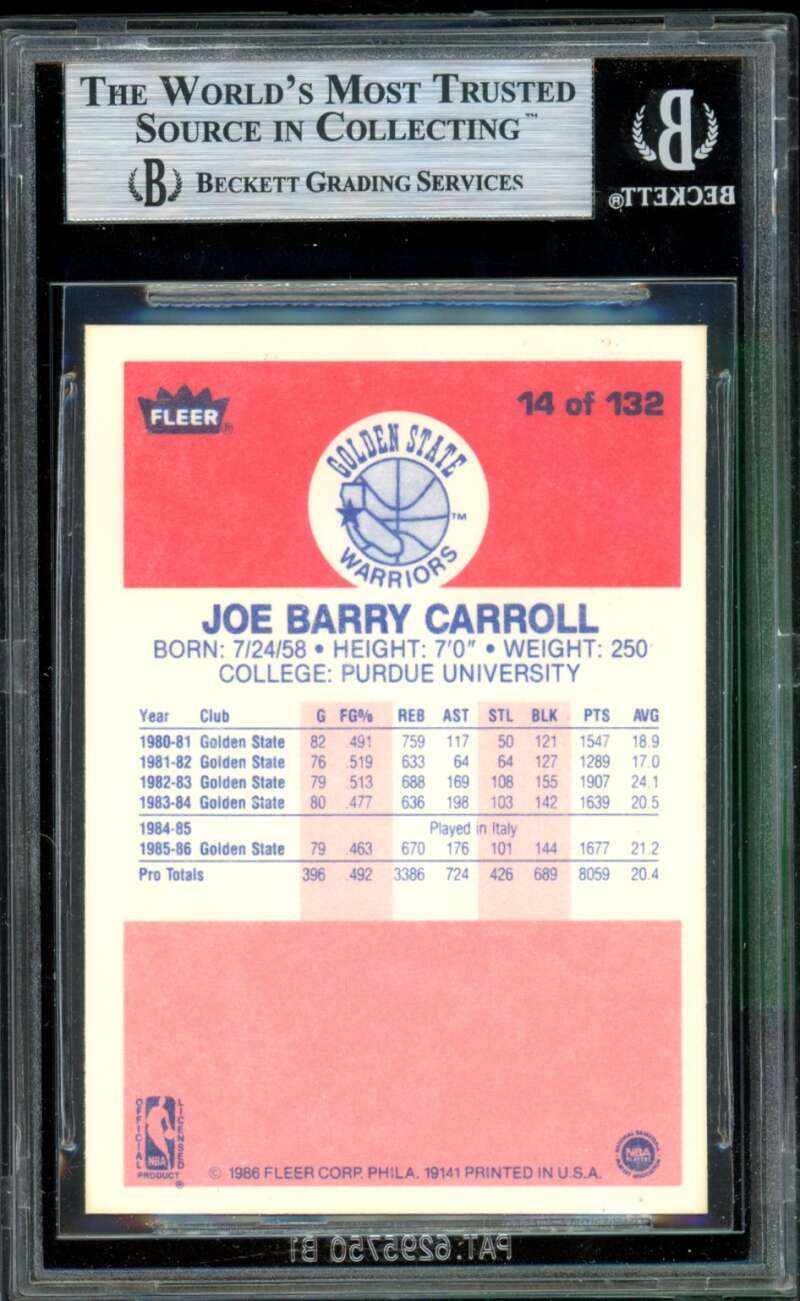 Joe Barry Carroll Card 1986-87 Fleer #14 BGS 9 Image 2