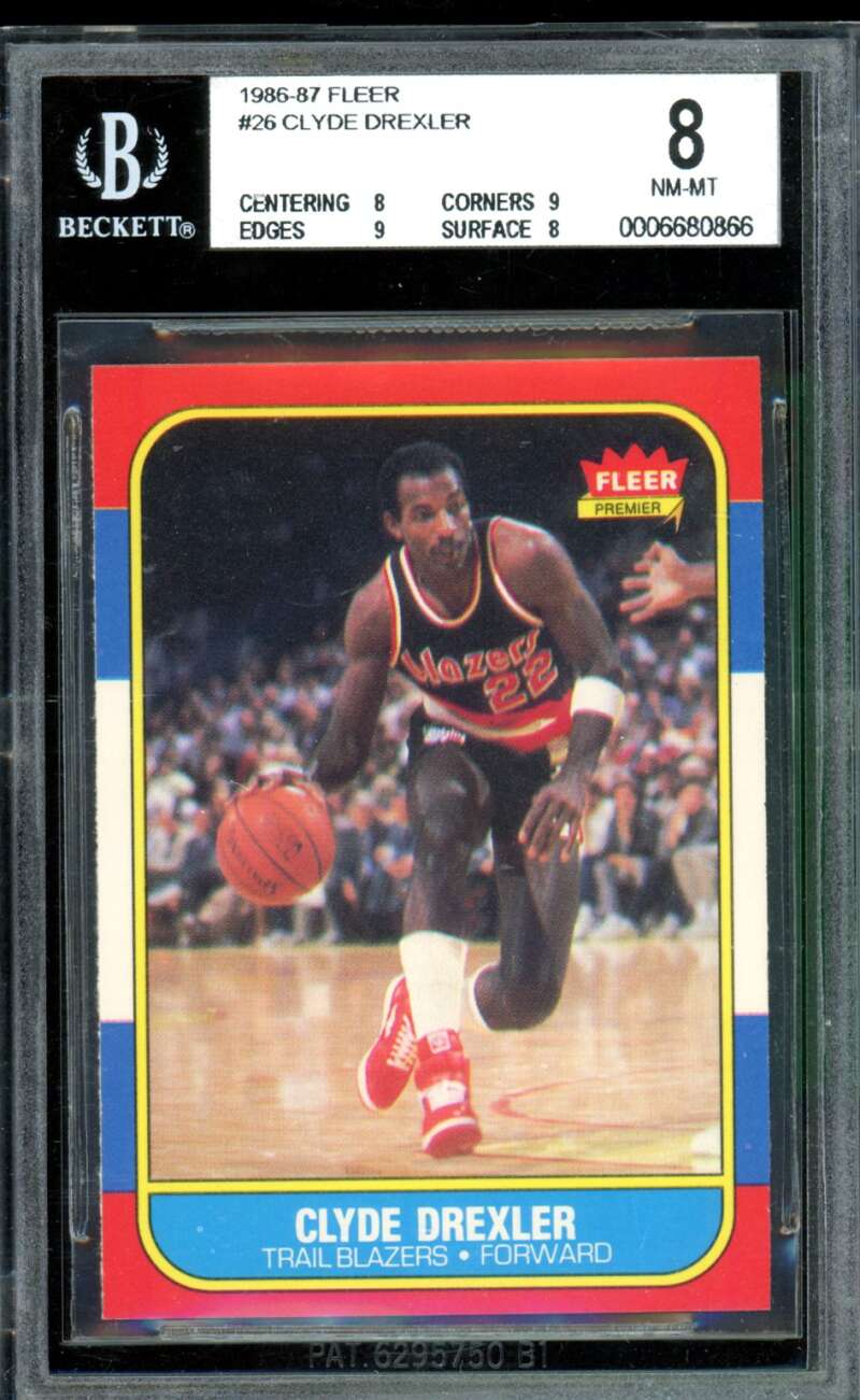 Clyde Drexler Rookie Card 1986-87 Fleer #26 BGS 8 Image 1