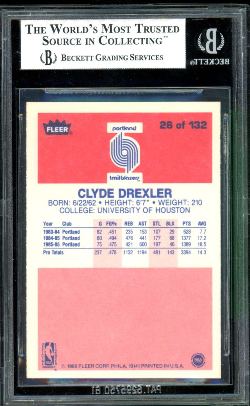 Clyde Drexler Rookie Card 1986-87 Fleer #26 BGS 8 Image 2