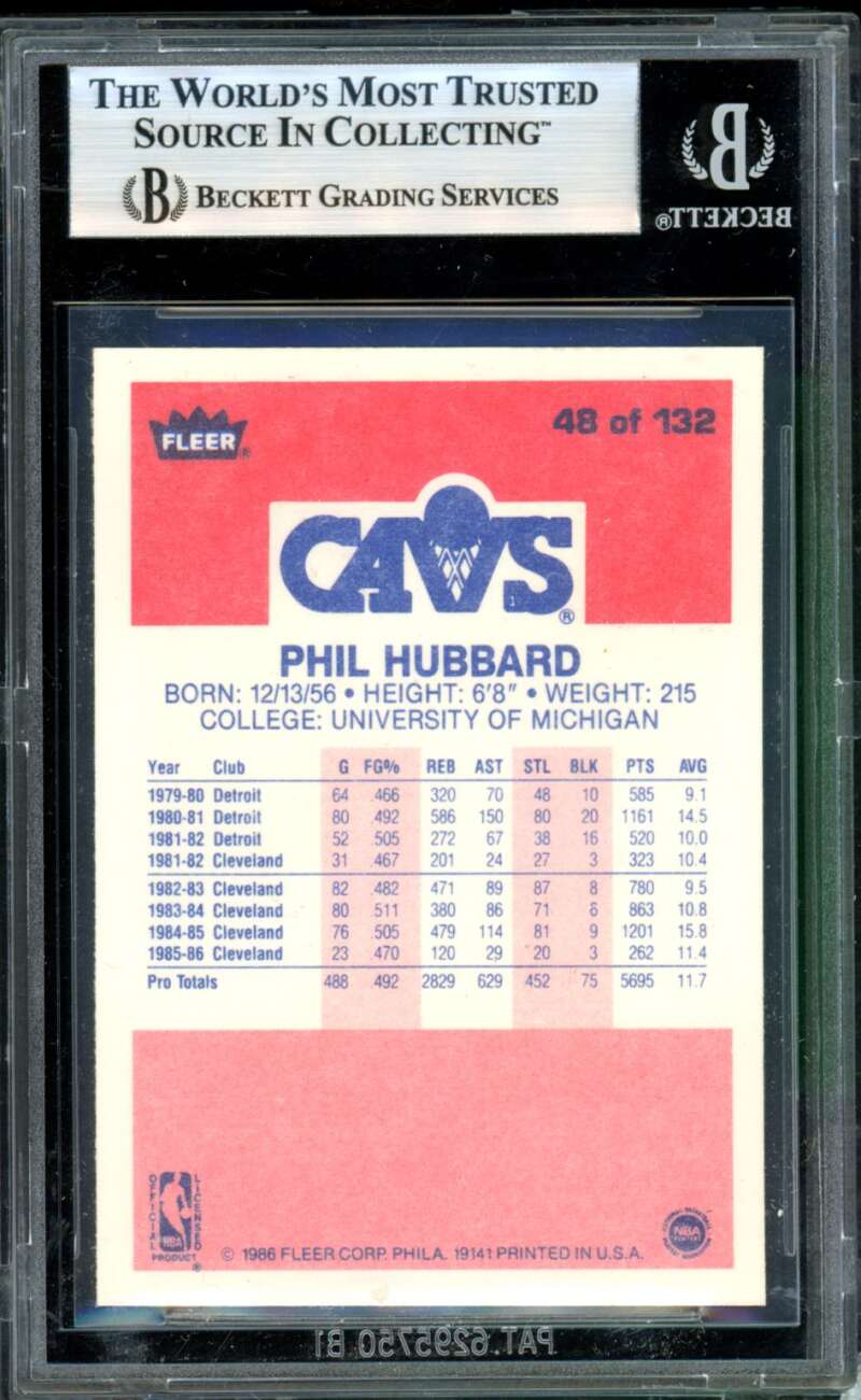 Phil Hubbard Card 1986-87 Fleer #48 BGS 9.5 Image 2