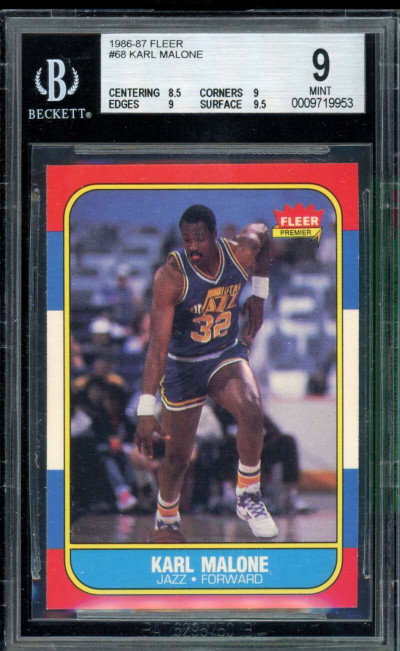 Karl Malone Rookie Card 1986-87 Fleer #68 BGS 9 Image 1