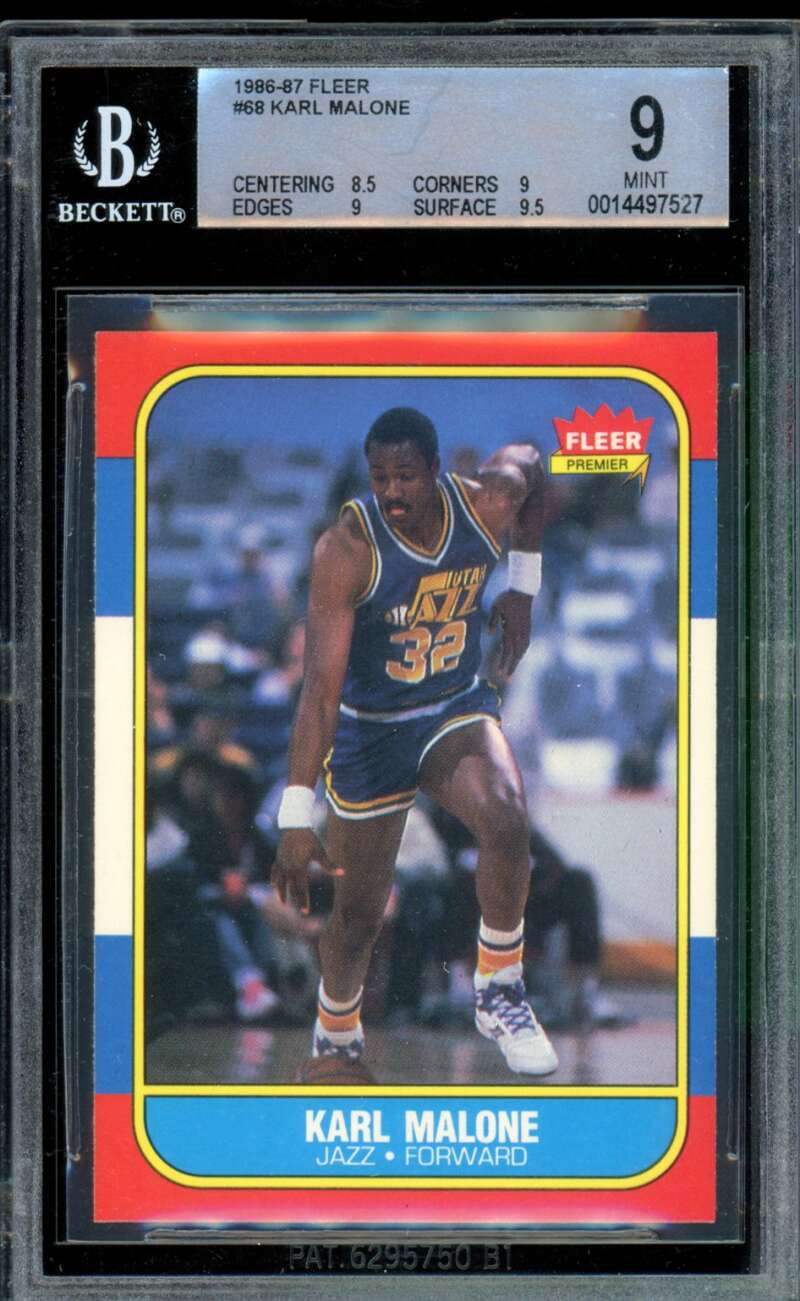 Karl Malone Rookie Card 1986-87 Fleer #68 BGS 9 Image 1