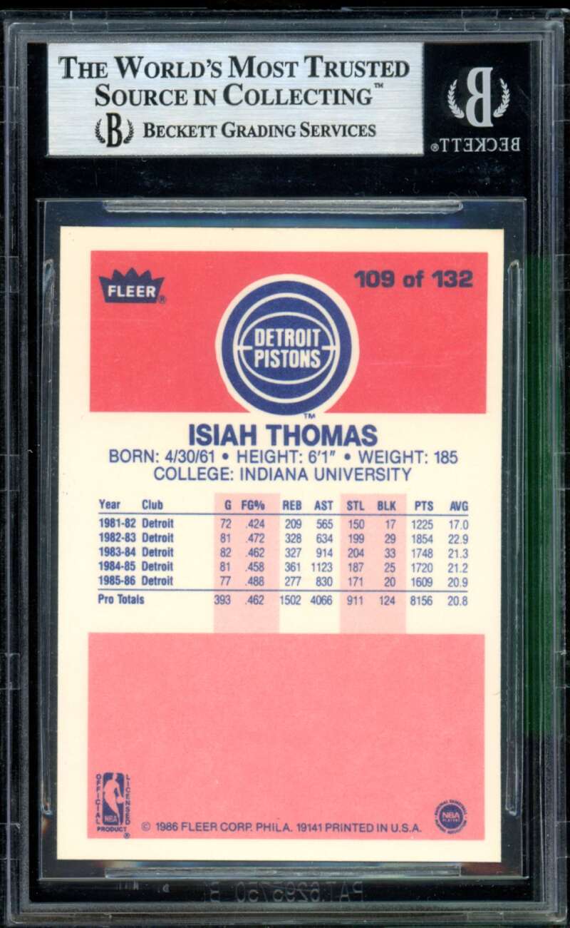 Isiah Thomas Rookie Card 1986-87 Fleer #109 BGS 8.5 Image 2
