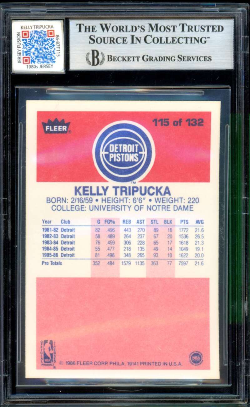 Kelly Tripucka Rookie Card 1986-87 Fleer Jersey Fusion #115 BGS 8.5 Image 2