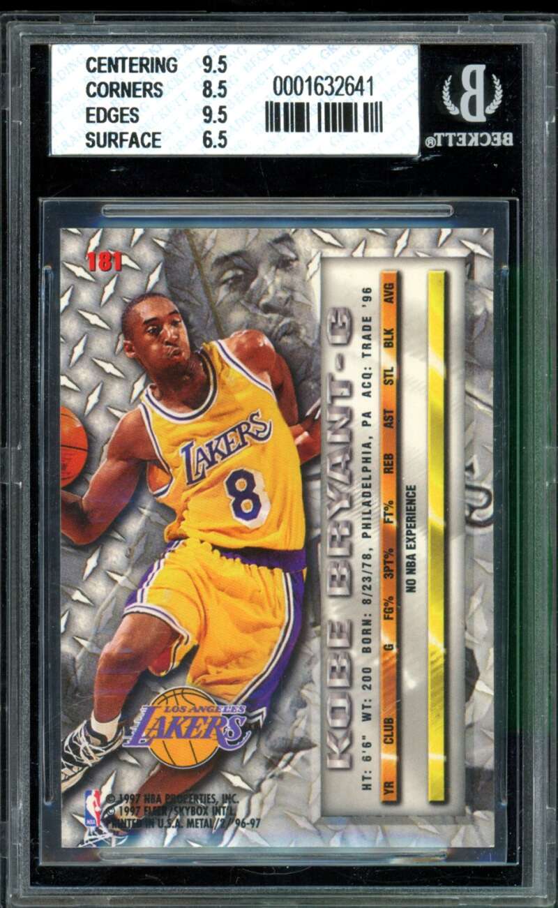 Kobe Bryant Rookie Card 1996-97 Metal #181 BGS 7.5 Image 2
