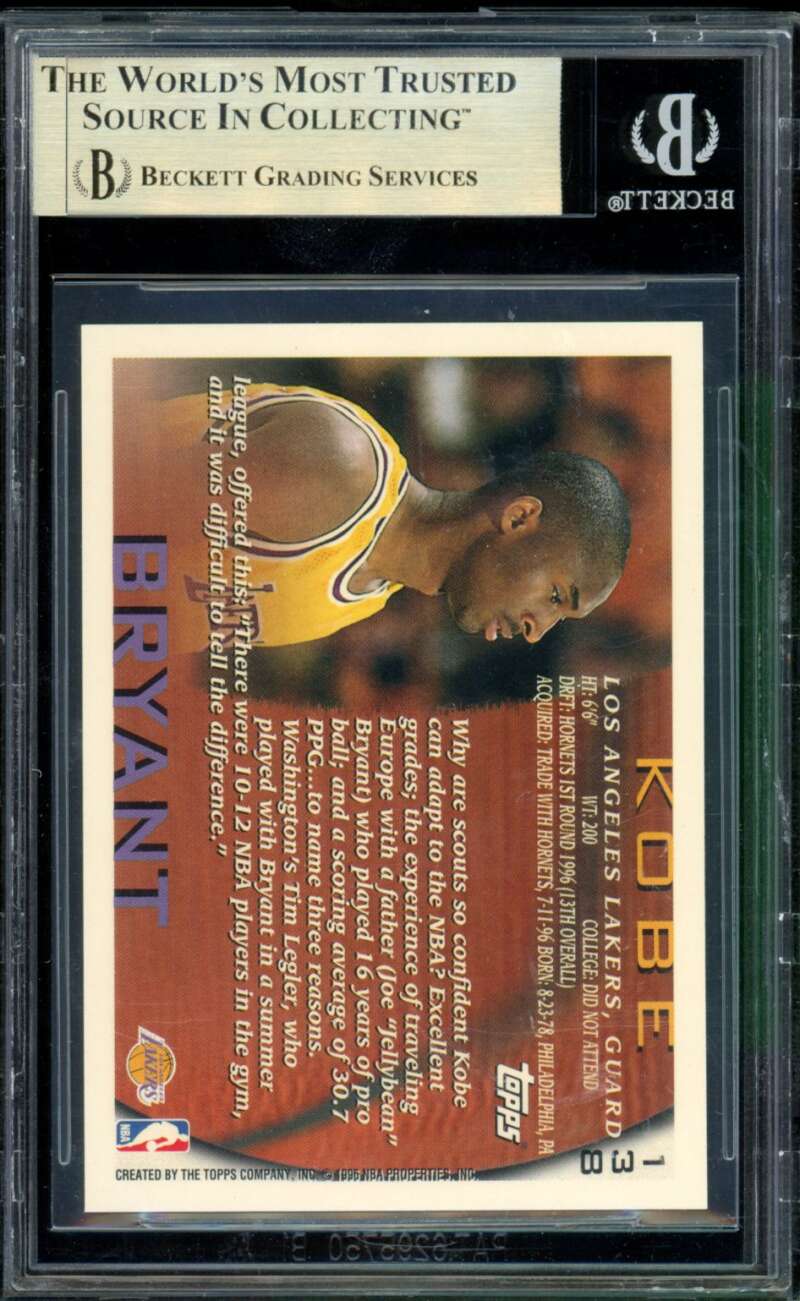 Kobe Bryant Rookie Card 1996-97 Topps #138 BGS 9.5 Image 2