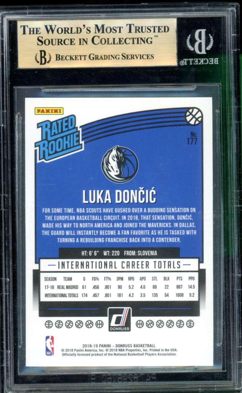 Luka Doncic Rookie Card 2018-19 Donruss #177 BGS 9.5 Image 2