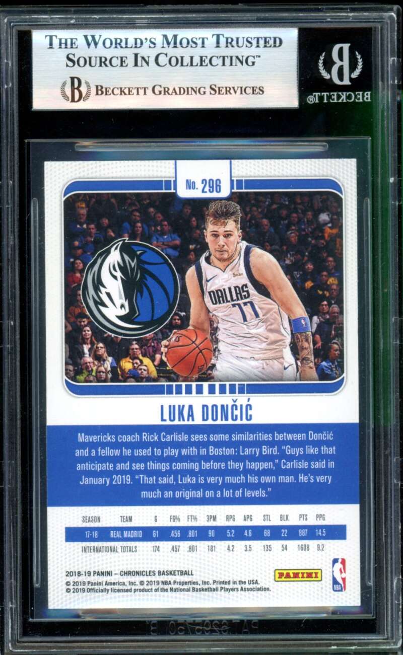 Luka Doncic Rookie Card 2018-19 Panini Chronicles Studio #296 BGS 8.5 Image 2