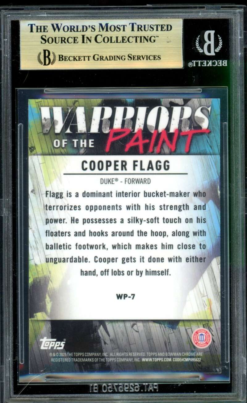 Cooper Flagg Rookie 2024-25 Bowman Chrome University Warriors Paint #WP7 BGS 9.5 Image 2