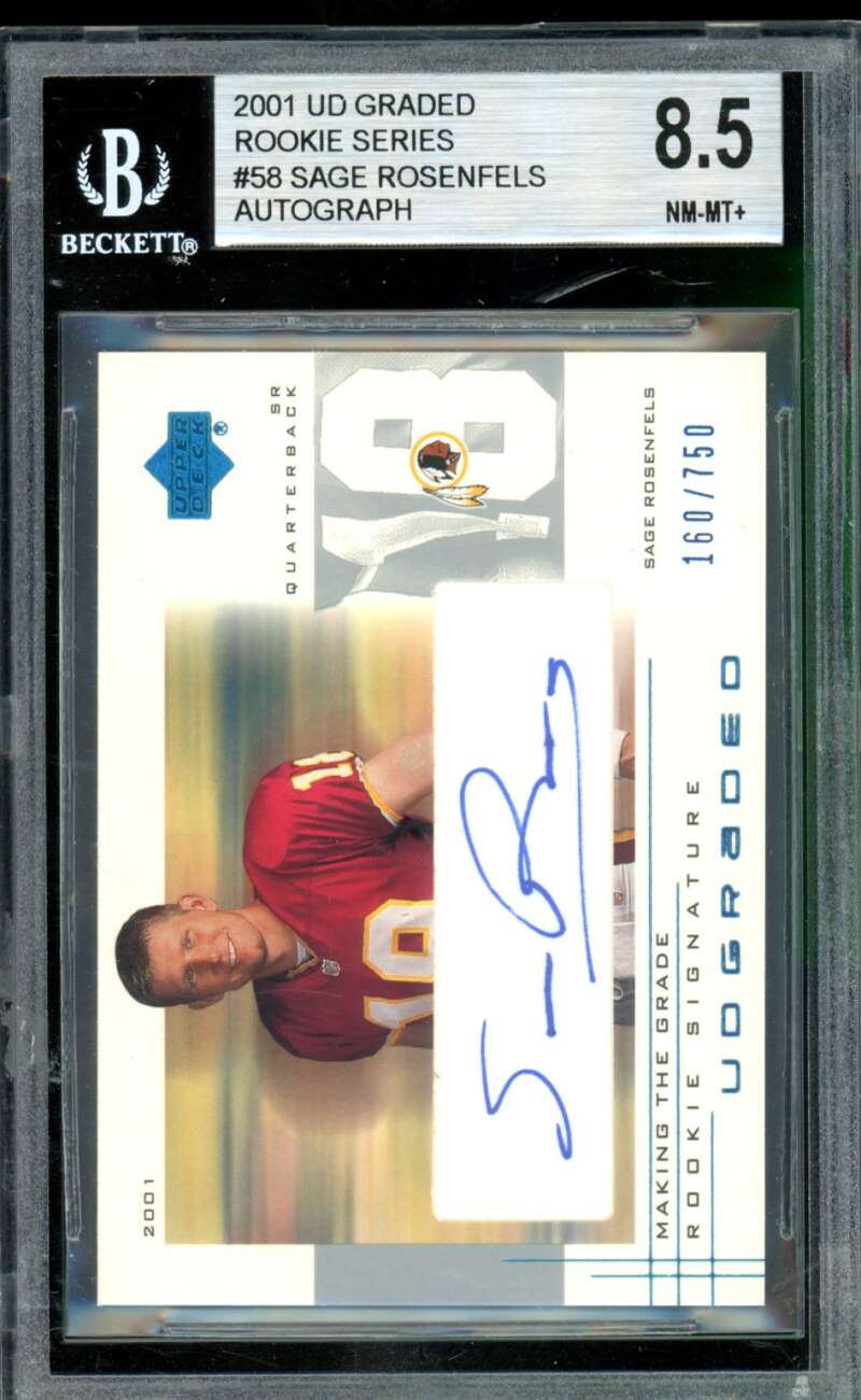 Sage Rosenfels Rookie Card 2001 UD Graded Autograph #58 BGS 8.5 Image 1