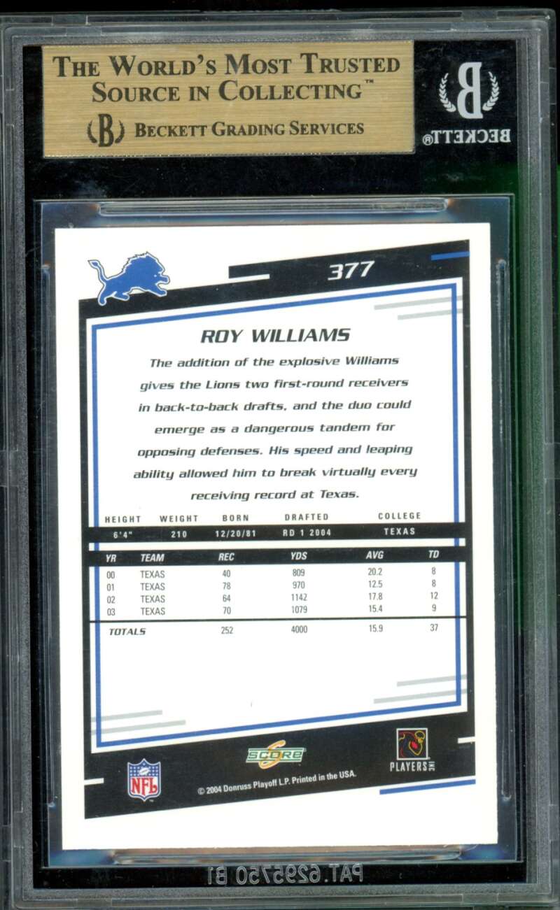 Roy Williams Rookie Card 2004 Score #377 BGS 9.5 Image 2