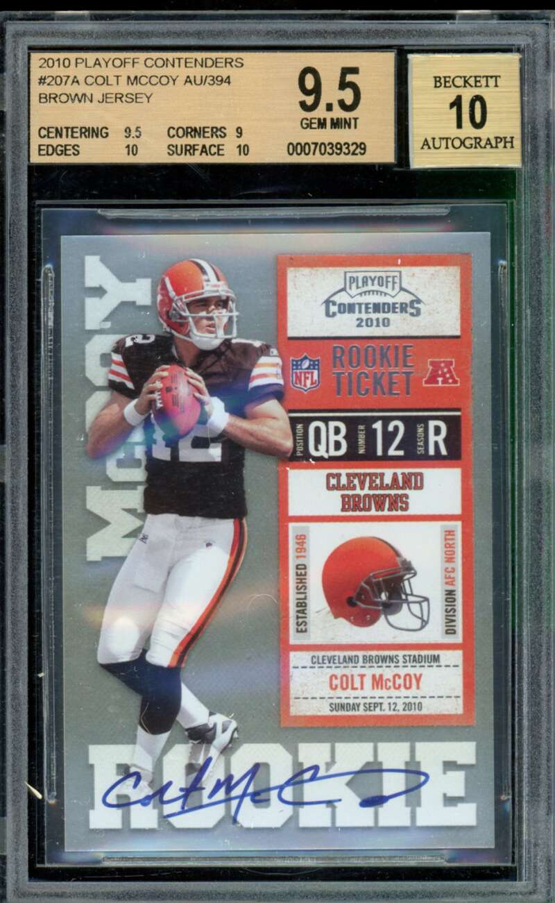 Colt McCoy Rookie Card 2010 Playoff Contenders Rookie Ticket #207A BGS 9.5 Image 1