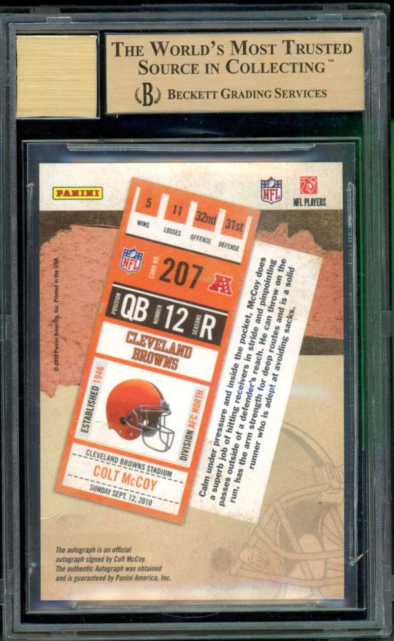 Colt McCoy Rookie Card 2010 Playoff Contenders Rookie Ticket #207A BGS 9.5 Image 2