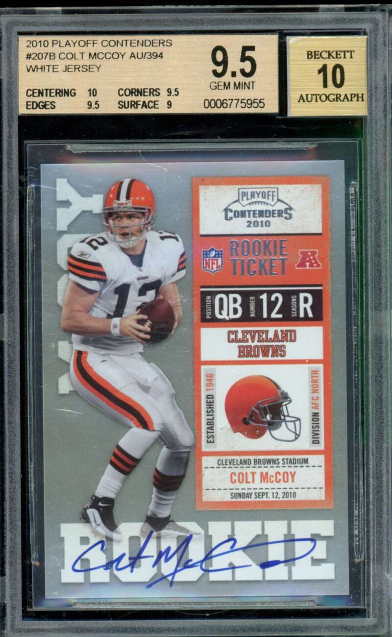 Colt McCoy Rookie Card 2010 Playoff Contenders Rookie Ticket #207B BGS 9.5 Image 1