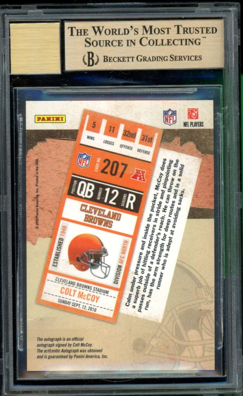 Colt McCoy Rookie Card 2010 Playoff Contenders Rookie Ticket #207B BGS 9.5 Image 2
