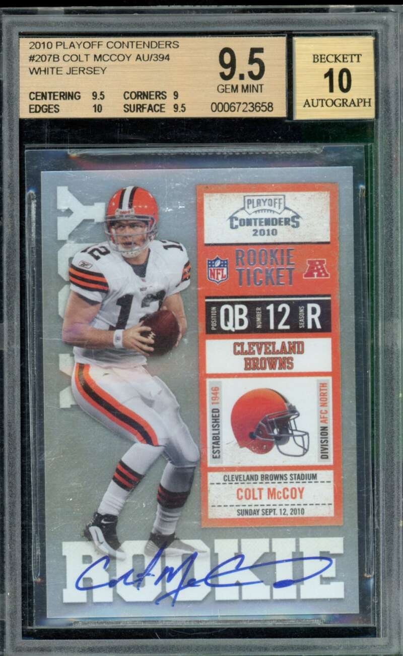 Colt McCoy Rookie Card 2010 Playoff Contenders Rookie Ticket #207B BGS 9.5 Image 1