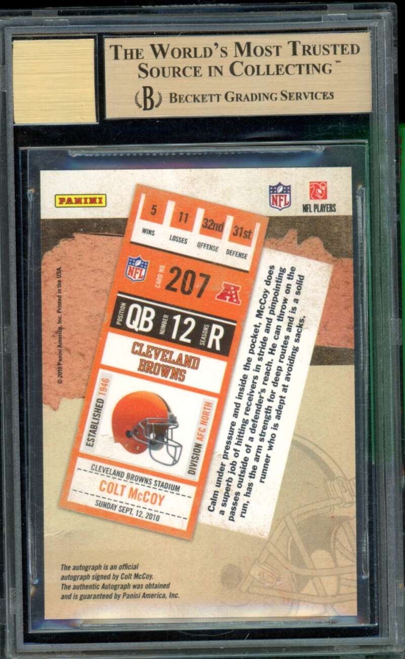 Colt McCoy Rookie Card 2010 Playoff Contenders Rookie Ticket #207B BGS 9.5 Image 2