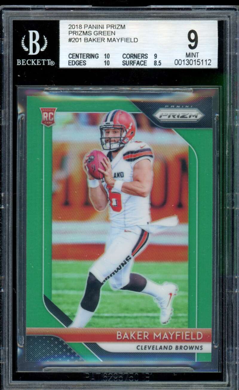 Baker Mayfield Rookie Card 2018 Panini Prizm Green #201 BGS 9 Image 1