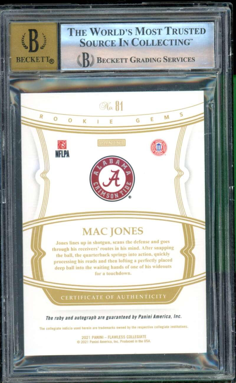 Mac Jones Rookie Card 2021 Flawless Gems Sig Rubies (17/20) #81 BGS 8.5 Image 2