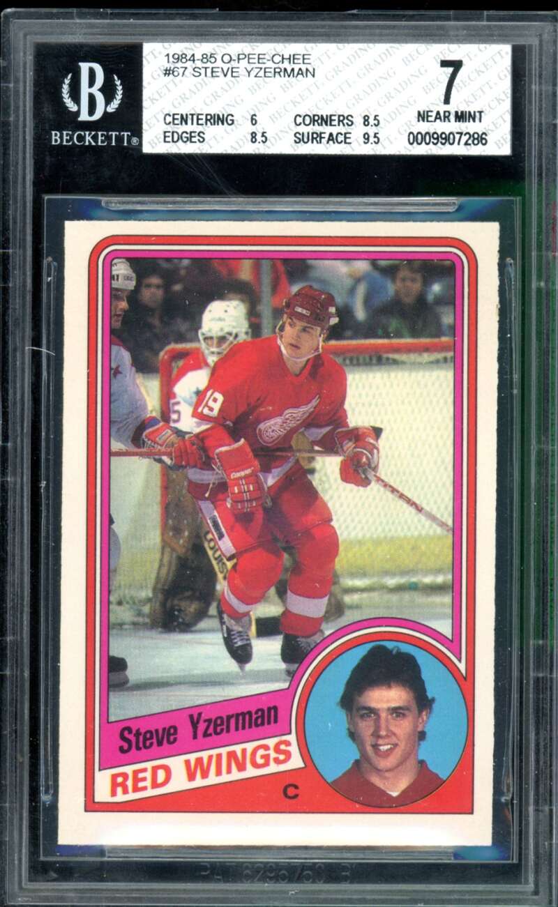 Steve Yzerman Rookie Card 1984-85 O-Pee-Chee #67 BGS 7 Image 1