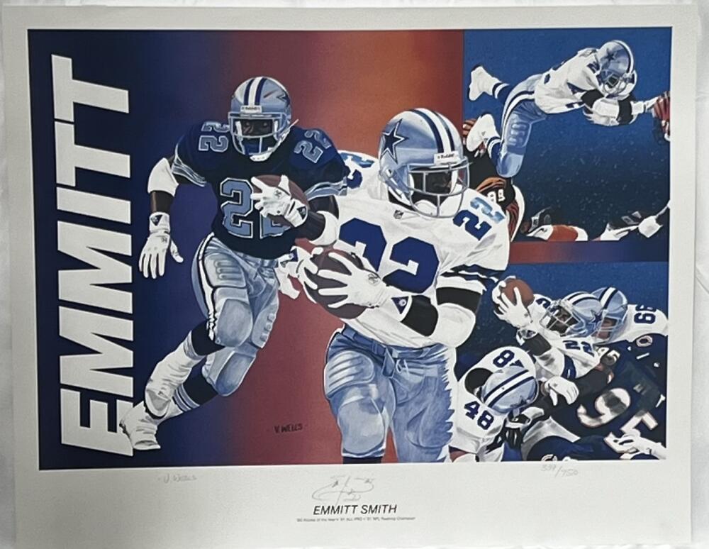 Dallas Cowboys Emmitt Smith Autographed Signed 22X28 Poster BAS Authentic LOA Image 1