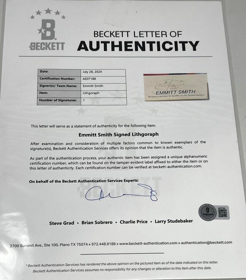 Dallas Cowboys Emmitt Smith Autographed Signed 22X28 Poster BAS Authentic LOA Image 4