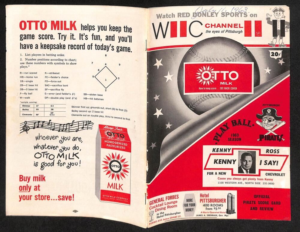 1963 Pittsburg Pirates vs. Houston Colts Scorecard  Clemente Image 1