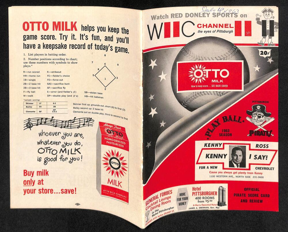 1963 Pittsburg Pirates vs. Los Angeles Dodgers Scorecard  Roberto Clemente Image 1