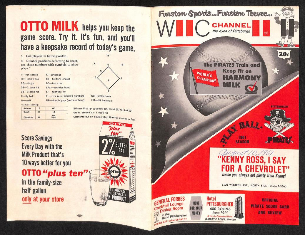 1961 Pittsburg Pirates vs. St. Louis Cardinals Scorecard  Clemente / Musial Image 1