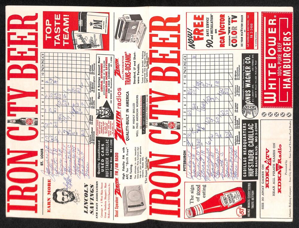 1961 Pittsburg Pirates vs. St. Louis Cardinals Scorecard  Clemente / Musial Image 2
