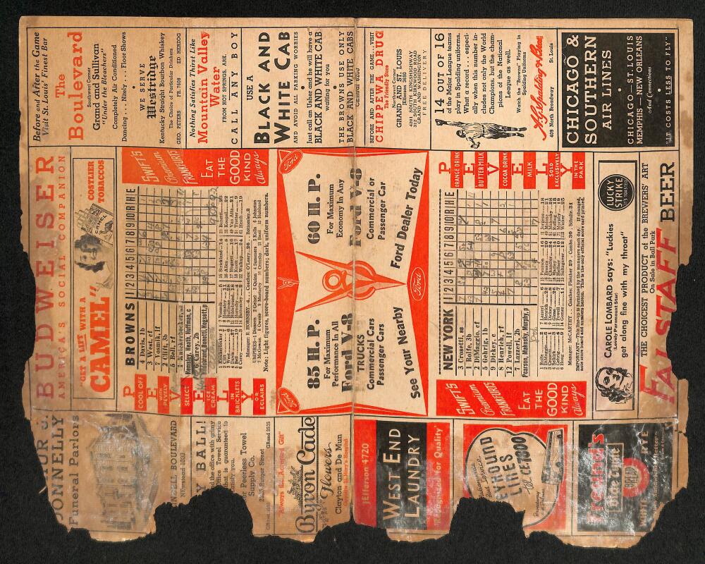 1937 St. Louis Browns vs. New York Yankees Scorecard  DiMaggio / Gehrig Image 2