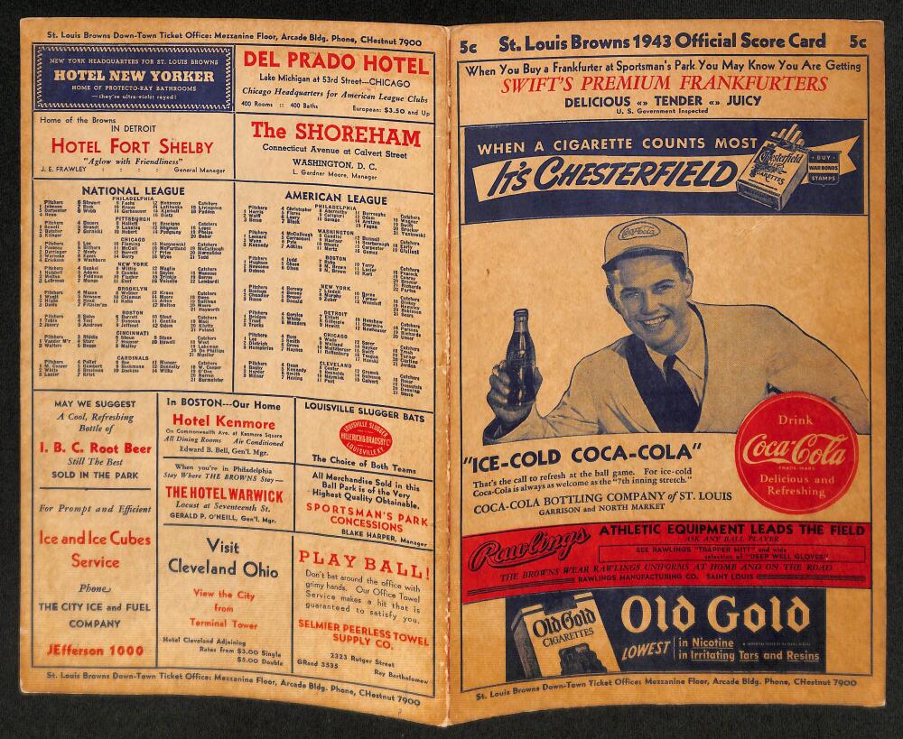 1943 St. Louis Browns vs. Cleveland Indians Scorecard  Image 1