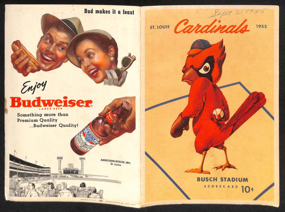 1955 St. Louis Cardinals vs. Chicago Cubs Scorecard  Musial / Banks Image 1