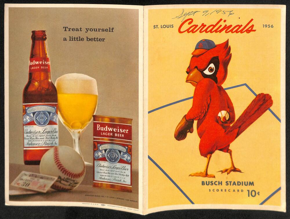 1956 St. Louis Cardinals vs. Cincinnati Reds Scorecard  Musial  Image 1