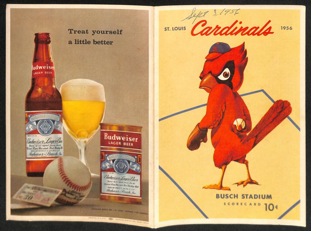 1956 St. Louis Cardinals vs. Chicago Cubs Scorecard  Musial / Banks Image 1