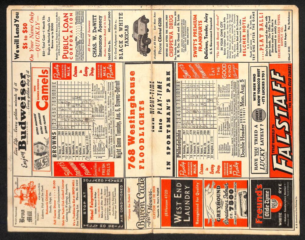 1940 St. Louis Browns vs. Philadelphia Phillies Scorecard  Image 2