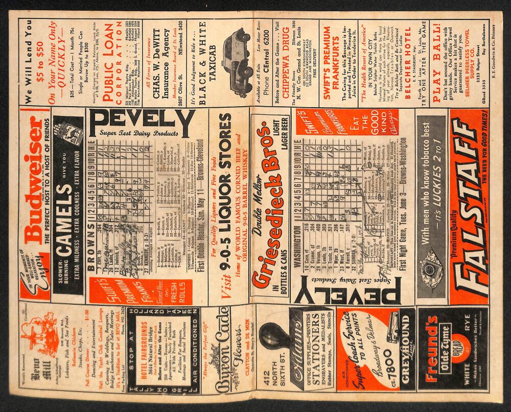 1941 St. Louis Browns vs. Washington Senators Scorecard  Image 2
