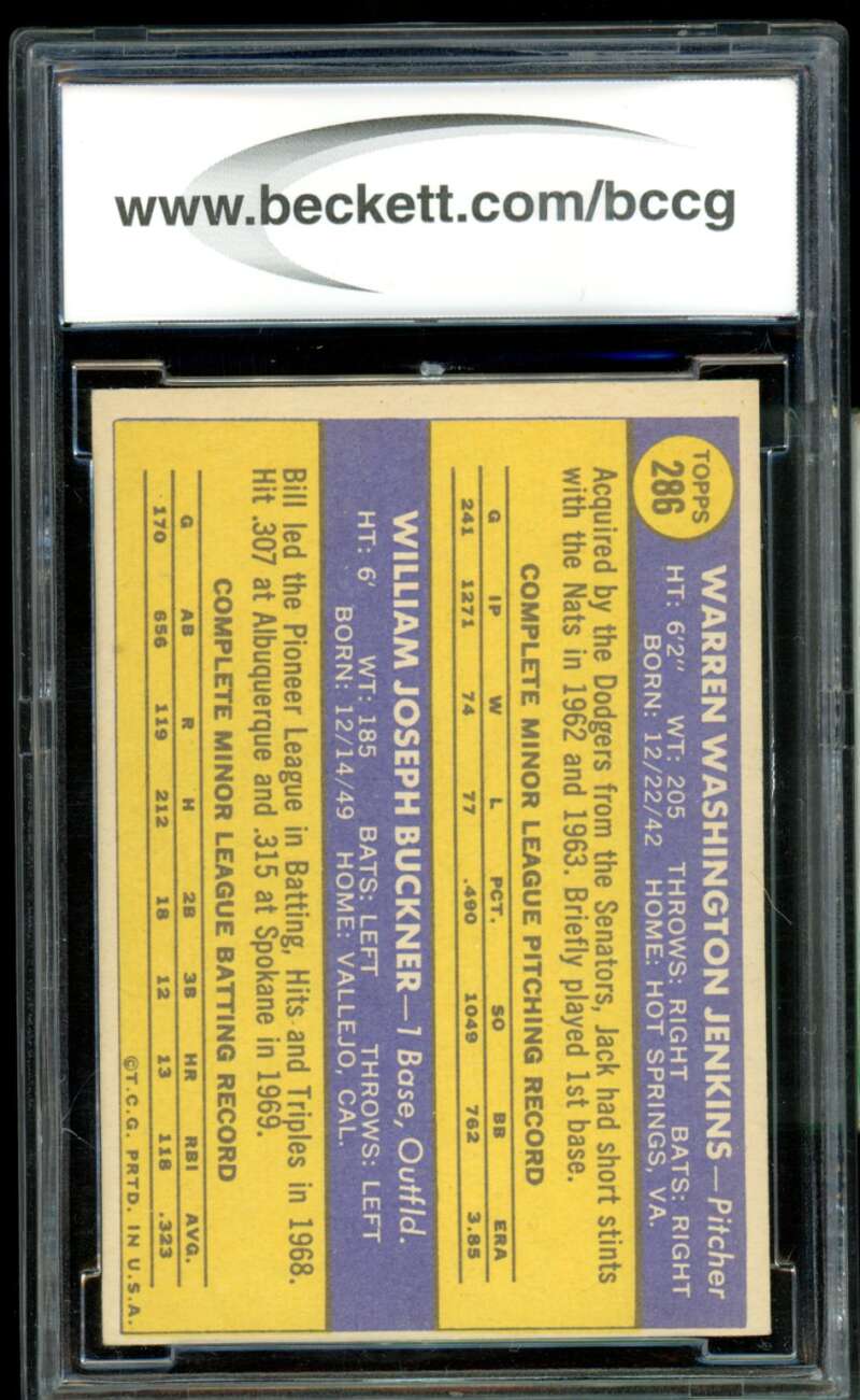 Bill Buckner Rookie Card 1970 Topps #286 BGS BCCG 8 Image 2